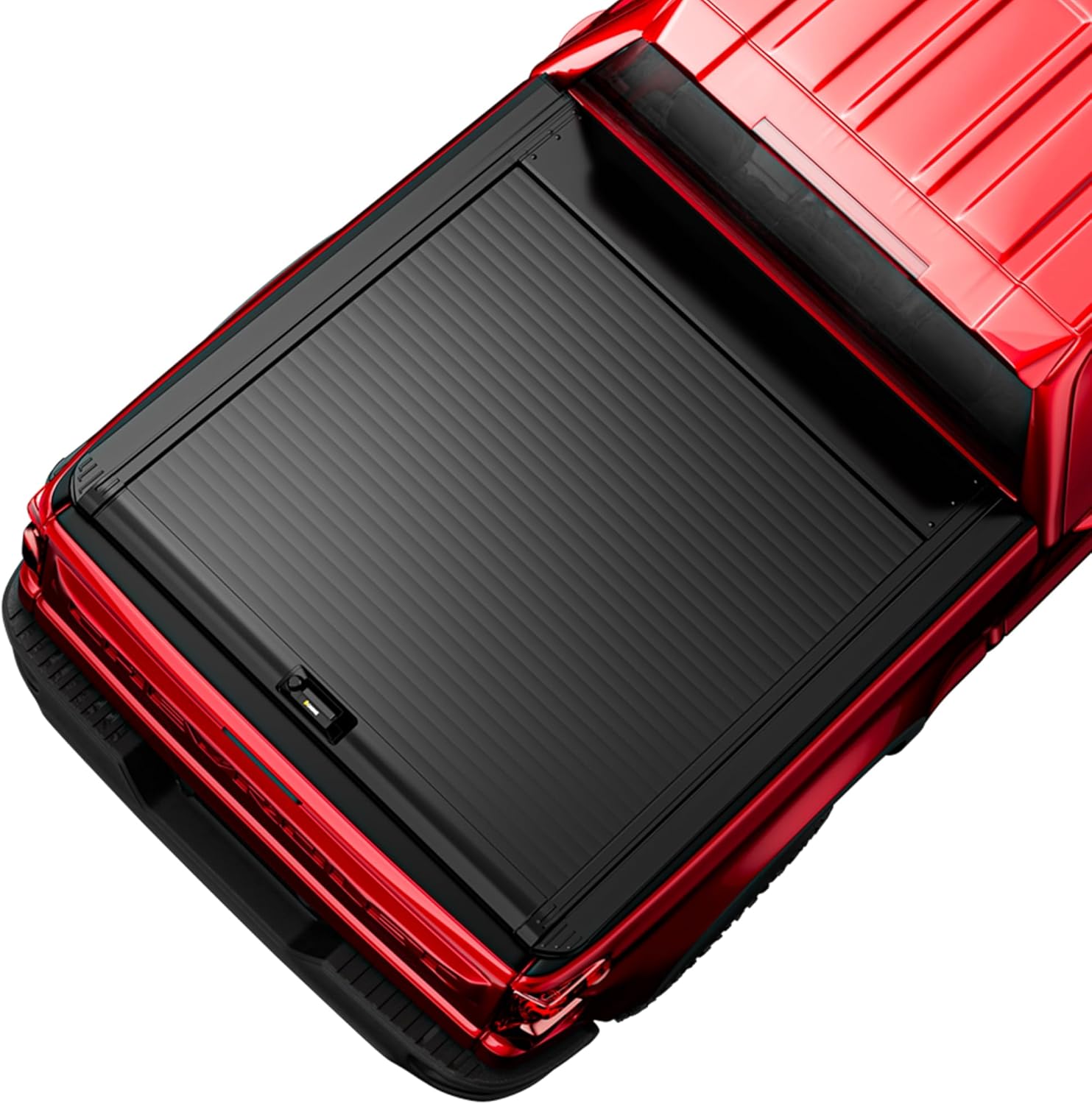 ONINE Pull-Lock-Go retractable aluminum hard tonneau cover for Silverado EV and Sierra EV, matte black truck bed cover compatible with racks.